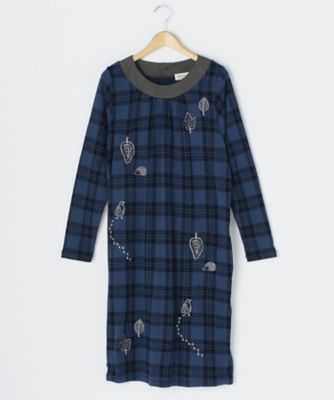 ＜スーパーハッカ フィーユ/super hakka feuille＞ 大きいサイズ 秋の散歩道刺繍チェックワンピース(16921373)(クローバー) ブルー(60) 【三越・伊勢丹/公式】