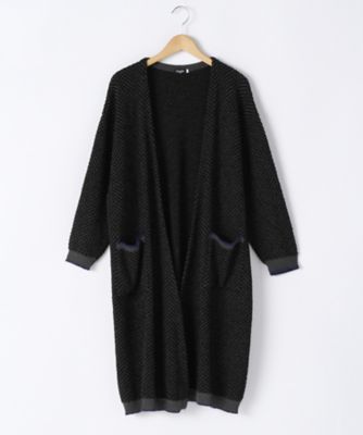 ＜マーブルシュッド/marble SUD＞ 大きいサイズ ヘリンボーンニットロングカーディガン(250047F037250)(クローバー) ネイビー(59) 【三越・伊勢丹/公式】