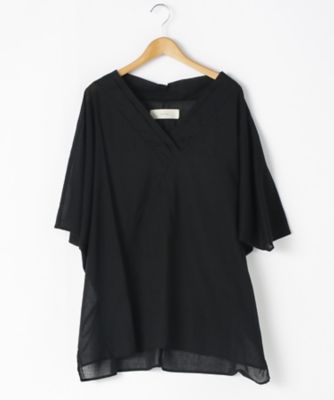 ＜リントゥラウル＞ 大きいサイズ ドルマンVネックブラウス(LNT-359)(クローバー) ブラック 【三越・伊勢丹/公式】