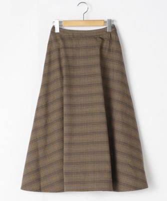 ＜リントゥラウル＞ 大きいサイズ チェックサーキュラースカート(LNT-238)(クローバー) ブラウン 【三越・伊勢丹/公式】