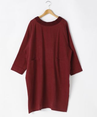 ＜リントゥラウル＞ 大きいサイズ ケーブルニット衿ワンピース(LNT-237)(クローバー) エンジ 【三越・伊勢丹/公式】