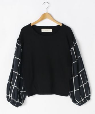 ＜リントゥラウル＞ 大きいサイズ 異素材スリーブコンビニット(LNT-241)(クローバー) ブラック 【三越・伊勢丹/公式】