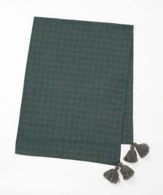 ＜リントゥラウル＞ 大きいサイズ チェックフリンジ付ストール(LNT-231) グリーン 【三越・伊勢丹/公式】