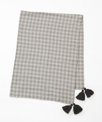 ＜リントゥラウル＞ 大きいサイズ チェックフリンジ付ストール(LNT-231) グレー 【三越・伊勢丹/公式】