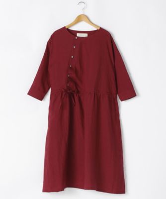 ＜リントゥラウル＞ 大きいサイズ ナナメボタンギャザーワンピース(LNT-380)(クローバー) ボルドー 【三越・伊勢丹/公式】