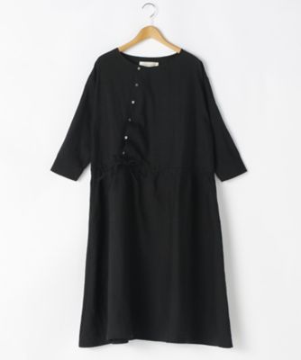 ＜リントゥラウル＞ 大きいサイズ ナナメボタンギャザーワンピース(LNT-380)(クローバー) ブラック 【三越・伊勢丹/公式】