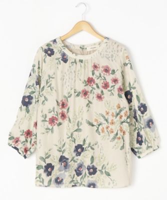 ＜スーパーハッカ フィーユ/super hakka feuille＞ 大きいサイズ うたかたブーケプリントブラウス(16151573)(クローバー) ベージュ(31) 【三越・伊勢丹/公式】