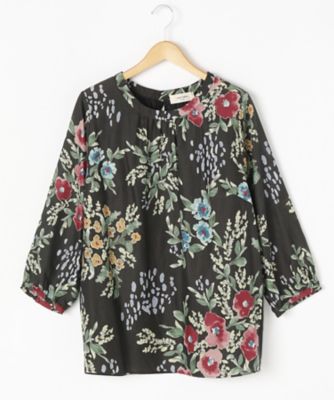 ＜スーパーハッカ フィーユ/super hakka feuille＞ 大きいサイズ うたかたブーケプリントブラウス(16151573)(クローバー) チャコール(82) 【三越・伊勢丹/公式】