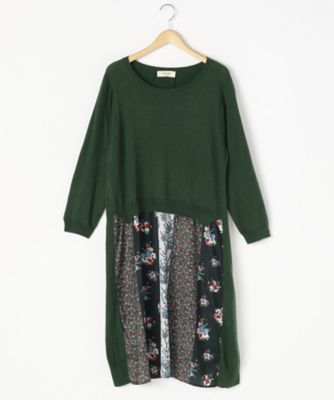 ＜スーパーハッカ フィーユ/super hakka feuille＞ 大きいサイズ パッチワークプリントMIXニットワンピース(16820173)(クローバー) グリーン(70) 【三越・伊勢丹/公式】