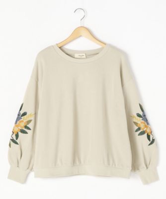 ＜スーパーハッカ フィーユ/super hakka feuille＞ 大きいサイズ バルキーフラワー刺繍裏毛プルオーバー(16952173)(クローバー) ベージュ(31) 【三越・伊勢丹/公式】