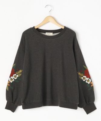 ＜スーパーハッカ フィーユ/super hakka feuille＞ 大きいサイズ バルキーフラワー刺繍裏毛プルオーバー(16952173)(クローバー) チャコール(82) 【三越・伊勢丹/公式】
