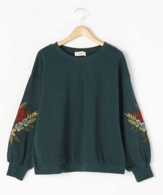 ＜スーパーハッカ フィーユ/super hakka feuille＞ 大きいサイズ バルキーフラワー刺繍裏毛プルオーバー(16952173)(クローバー) グリーン(70) 【三越・伊勢丹/公式】