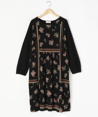 ＜スーパーハッカ フィーユ/super hakka feuille＞ 大きいサイズ スプリンクルフラワースカーフプリントワンピース(16921173)(クローバー) ブラック(90) 【三越・伊勢丹/公式】