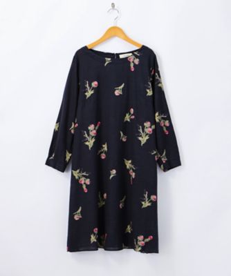 ＜スーパーハッカ フィーユ/super hakka feuille＞ 大きいサイズ OMI 伊別注アザミプリントワンピース(16121673)(クローバー) ブラック(90) 【三越・伊勢丹/公式】