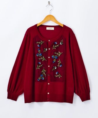 ＜スーパーハッカ フィーユ/super hakka feuille＞ 大きいサイズ OMI 伊別注パッチワークカーディガン(16840673)(クローバー) レッド(50) 【三越・伊勢丹/公式】