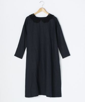 ＜ルウナミウ＞ 大きいサイズ レース衿付リネンワンピース【11BR~13BR】(YCL-053)(クローバー) ネイビーxブラック(7505) 【三越・伊勢丹/公式】