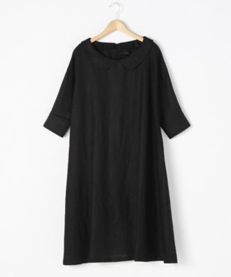 ＜ルウナミウ＞ 大きいサイズ リネン衿付2WAYワンピース【11BR~13BR】(YCL-054)(クローバー) ブラックxブラック(0505) 【三越・伊勢丹/公式】