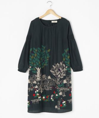 ＜スーパーハッカ フィーユ/super hakka feuille＞ 大きいサイズ 冬のお庭刺しゅうワンピース(16120174)(クローバー) グリーン(70) 【三越・伊勢丹/公式】