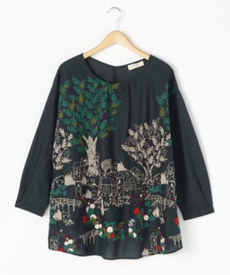 ＜スーパーハッカ フィーユ/super hakka feuille＞ 大きいサイズ 冬のお庭刺しゅうブラウス(16150174)(クローバー) グリーン(70) 【三越・伊勢丹/公式】