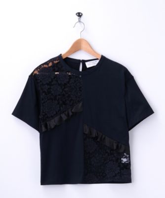 【SALE（三越）】＜ルール ロジェット/leur loggete＞ 【三越伊勢丹限定】レース半袖カット アンド ソーン(P-0226) ネイビーブルー 【三越・伊勢丹/公式】