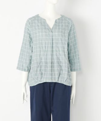 【SALE（伊勢丹）】＜Soso＞ 大きいサイズ Vネックチェックブラウス(SOBGI04079)(クローバー) ミント(55) 【三越・伊勢丹/公式】