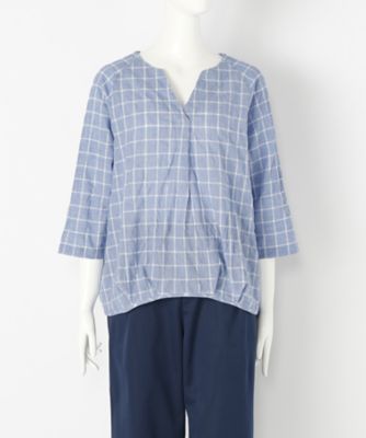 【SALE（伊勢丹）】＜Soso＞ 大きいサイズ Vネックチェックブラウス(SOBGI04079)(クローバー) ブルー(63) 【三越・伊勢丹/公式】