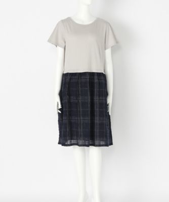 【SALE（伊勢丹）】＜Soso＞ 大きいサイズ ウエスト切替チェック柄ワンピース(SOEGI11110)(クローバー) グレーxネイビー(03) 【三越・伊勢丹/公式】