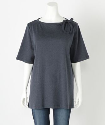 ＜BEACH CAFE LIMITED EDITION＞ 大きいサイズ &starf;<ビーチカフェ L.E.>衿リボンチュニック(17035)(クローバー/クローバープラス) ネイビー 【三越・伊勢丹/公式】