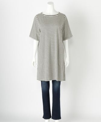 ＜BEACH CAFE LIMITED EDITION＞ 大きいサイズ &starf;<ビーチカフェ L.E.>カットソーワンピース(17036)(クローバー/クローバープラス) オフx杢グレー 【三越・伊勢丹/公式】