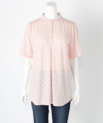 ＜BEACH CAFE LIMITED EDITION＞ 大きいサイズ &starf;<ビーチカフェ L.E.>花柄プルオーバーチュニック(17045)(クローバー/クローバープラス) ピンク 【三越・伊勢丹/公式】