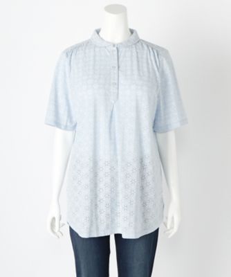 ＜BEACH CAFE LIMITED EDITION＞ 大きいサイズ &starf;<ビーチカフェ L.E.>花柄プルオーバーチュニック(17045)(クローバー/クローバープラス) ブルー 【三越・伊勢丹/公式】