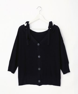 【SALE（伊勢丹）】＜Pale h'（ペールアッシュ）＞ 大きいサイズ オフショルダーニットカーディガン(PH17-SK08)(クローバー) ネイビー(13) 【三越・伊勢丹/公式】