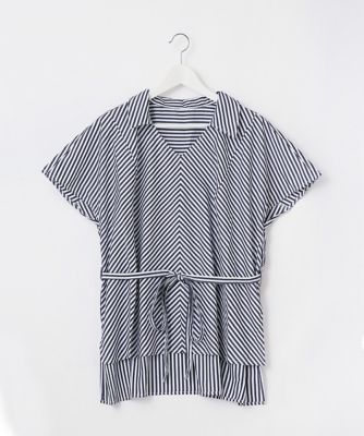 【SALE（伊勢丹）】＜Pale h'（ペールアッシュ）＞ 大きいサイズ サッシュ付ブラウス(PH17-SFS01)(クローバー) ネイビー(13) 【三越・伊勢丹/公式】