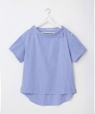 【SALE（伊勢丹）】＜Pale h'（ペールアッシュ）＞ 大きいサイズ アシンメトリーカラーブラウス(PH17-SFS02)(クローバー) ブルー(12) 【三越・伊勢丹/公式】