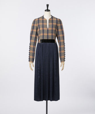 ＜mame/マメ＞ Afterglow Check Pleated Skirt Dress(MM17AW-DR049) ブルー 【三越・伊勢丹/公式】
