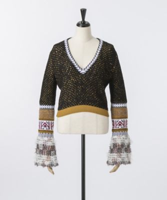 ＜mame/マメ＞ Ethnic Blend Knit V-neck Sweater(MM17AW-KN070) マルチ 【三越・伊勢丹/公式】