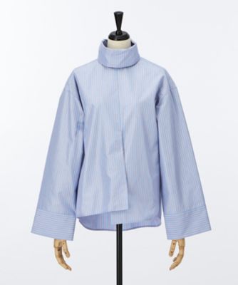 ＜CHRISTIAN DADA/クリスチャン ダダ＞ Distortion Striped Cotton Turtleneck Shirt(CDW-17W-0203) BLUxWHT 【三越・伊勢丹/公式】