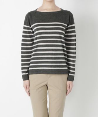 【SALE（三越）】＜ライフ＆スタイル/ライフアンドスタイル＞ カシミヤボートネックプルオーバー FE5195 チャコールＸシロ 【三越・伊勢丹/公式】