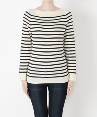 ＜ユリ・パーク/YURI PARK＞ ボーダー丸首ニット(C015-1013B) アイボリー/ネイビー 【三越・伊勢丹/公式】