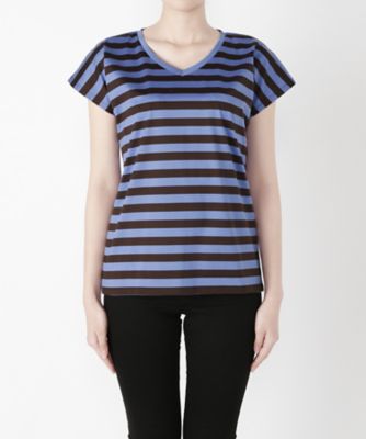 【SALE（三越）】＜マルシェアンジェリーク/MARCHE ANGELIQUE＞ ボーダー半袖カット アンド ソーン 17MSS-T017B サックス/ブラウン 【三越・伊勢丹/公式】