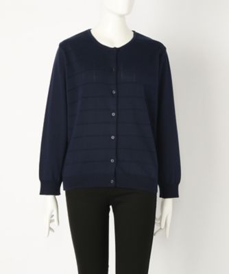 【SALE（伊勢丹）】＜ローブリッヂ＞ 大きいサイズ &starf;綿混12Gニット 格子柄カーディガン(LA-1100D)(クローバー) ネイビー(75) 【三越・伊勢丹/公式】