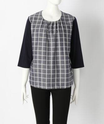 【SALE（伊勢丹）】＜H・PORT＞ 大きいサイズ &starf;チェック切替カット アンド ソーン(7004W)(クローバー) ネイビー(75) 【三越・伊勢丹/公式】