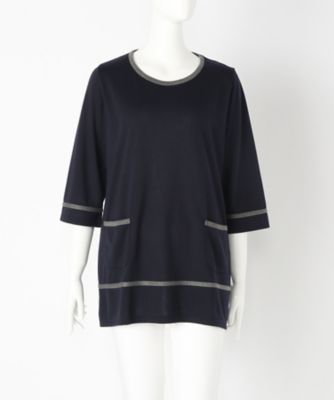 【SALE（伊勢丹）】＜Rose Barone＞ 大きいサイズ &starf;ライン入りチュニックカット アンド ソーン(6009Z)(クローバー) ネイビー(75) 【三越・伊勢丹/公式】
