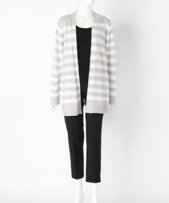 【SALE（伊勢丹）】＜ローブリッヂ＞ 大きいサイズ &starf;抄繊糸 羽織ニット(SE-7007B)(クローバー) グレー＊シロ(0401) 【三越・伊勢丹/公式】