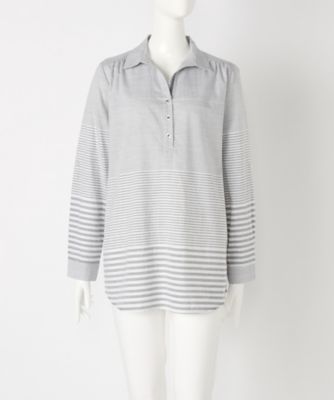 【SALE（伊勢丹）】＜ローブリッヂ＞ 大きいサイズ &starf;パネルボーダー柄チュニックブラウス(4857913)(クローバー) グレー(04) 【三越・伊勢丹/公式】