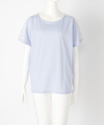 【SALE（伊勢丹）】＜マルシェアンジェリーク/MARCHE ANGELIQUE＞ 大きいサイズ レース付ストライプカット アンド ソーン(17MSS-T007A)(クローバー) サックス 【三越・伊勢丹/公式】