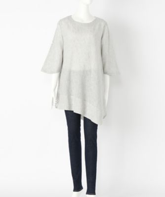 【SALE（伊勢丹）】＜indigo＞ 大きいサイズ &starf;綿麻ストライプ裾ナナメ切替えチュニックカット アンド ソーン(G17254F)(クローバー) オフホワイト(01) 【三越・伊勢丹/公式】