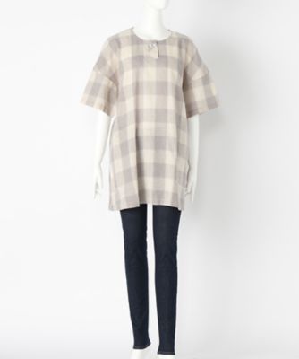 【SALE（伊勢丹）】＜indigo＞ 大きいサイズ &starf;綿麻チェックチュニックカット アンド ソーン(G17265F)(クローバー) ベージュ(33) 【三越・伊勢丹/公式】