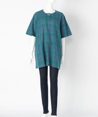 【SALE（伊勢丹）】＜indigo＞ 大きいサイズ &starf;綿麻チェックチュニックカット アンド ソーン(G17265F)(クローバー) ネイビー(75) 【三越・伊勢丹/公式】