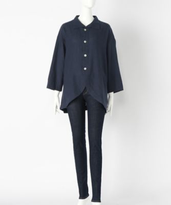 【SALE（伊勢丹）】＜indigo＞ 大きいサイズ &starf;綿麻ミックスカラー裾ラウンドジャケットブラウス(G17306F)(クローバー) ブルー(70) 【三越・伊勢丹/公式】